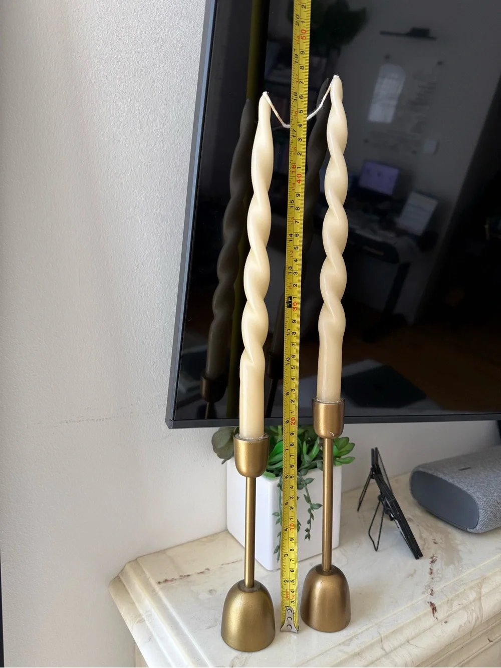 Cost Plus World Market Cream Spiral Taper Candles with Gold Holders